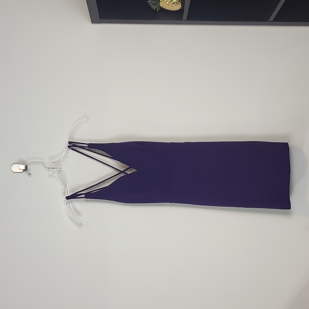 CITY STUDIO Purple Double Criss-Cross Lace Cutout Back Sheath Dress